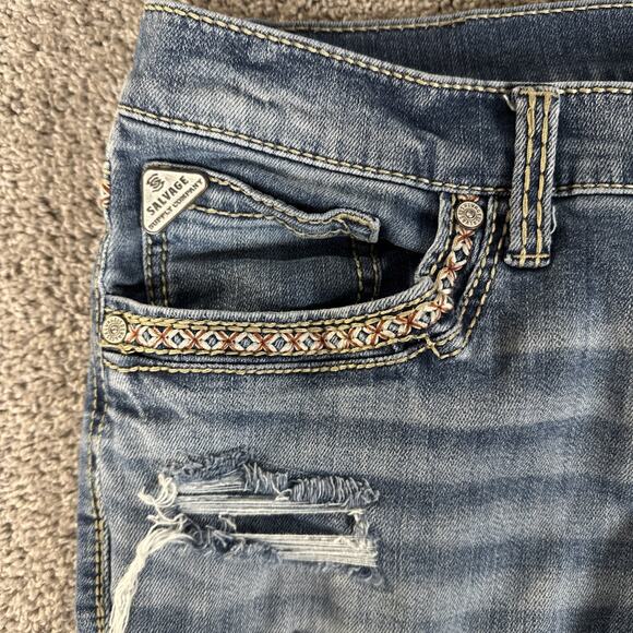 Salvage Jeans Mens 36x30 Mayhem Bootcut Distressed Rope Stitch Whiskered Denim - Picture 5 of 11